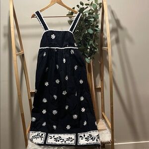 Zara 100% Cotton Black Floral Maxi Dress with Side Zipper